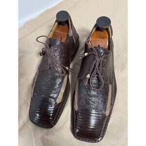 slickexotica Shoes Mens Size 9 Brown Ostrich Teju Lizard Derby Square Toe Dress